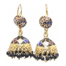 Earrings Enamel Meena Jhumki Dangle Sterling Silver 925 Gold Rhodium Blue Beads Traditional E512